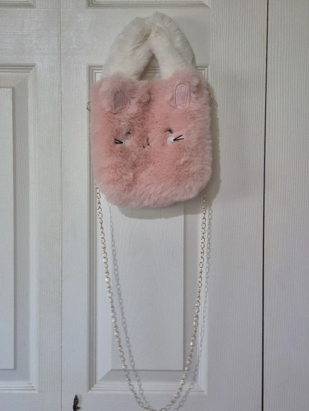 Danbar global pink fluffy bunny purse with gold chain strap